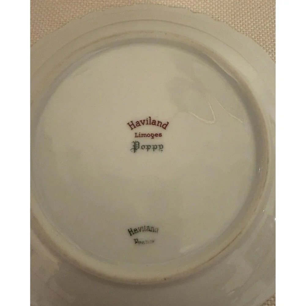 Vintage Haviland Limoges Poppy Porcelain Footed Teacup and Saucer Set Gold Trim